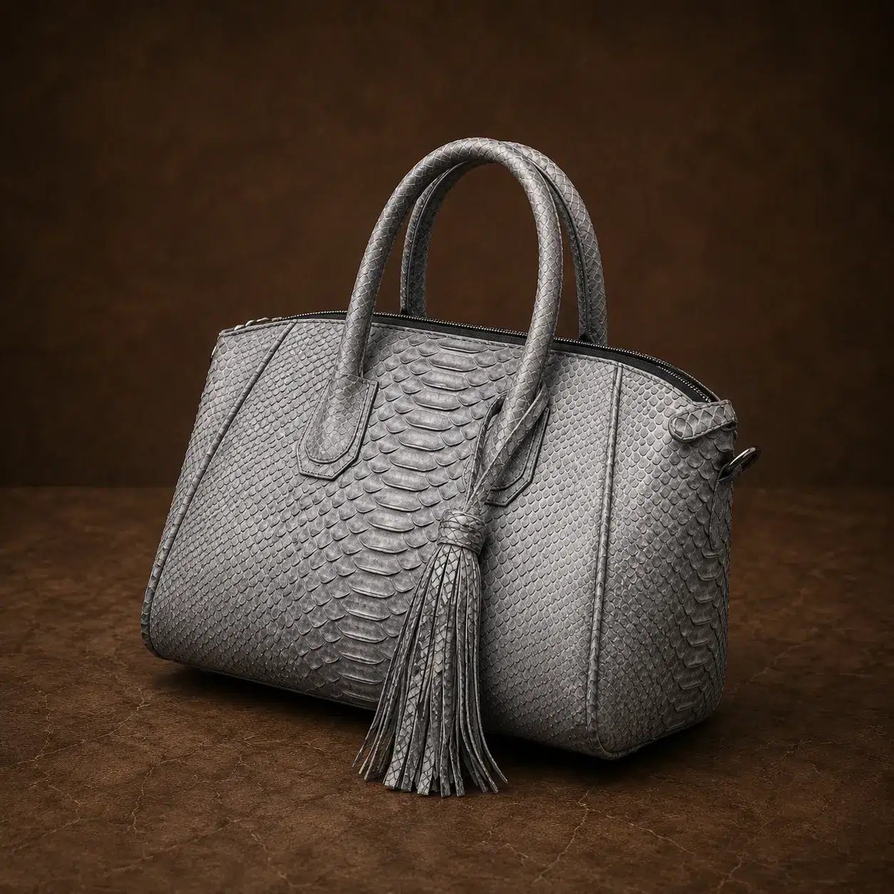 grey snakeskin bag